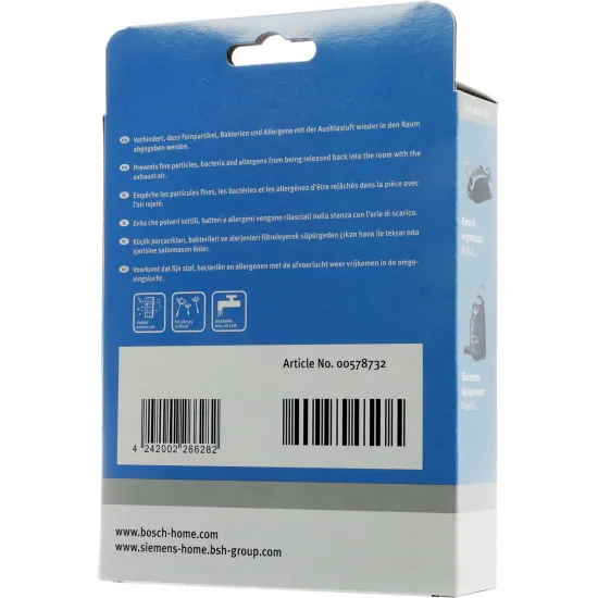 00578732 Elektrikli Süpürgeler için Yüksek Performanslı Hijyen Filtresi