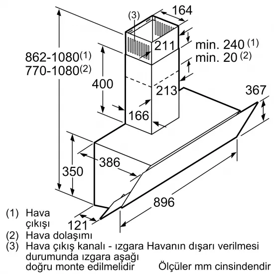 Serie 2 Duvar Tipi Davlumbaz 90 cm Siyah Cam, Siyah