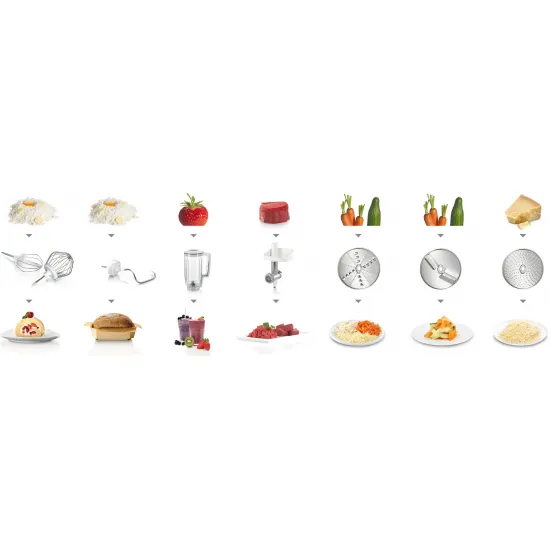 Serie 4 Mutfak Makinesi MUM 5 1000 W Beyaz, Gümüş