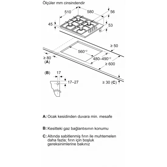 Serie 2 Gazlı Ocak 60 cm Emaye, Siyah
