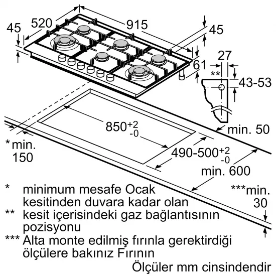 Serie 6 Gazlı Ocak 90 cm Paslanmaz çelik