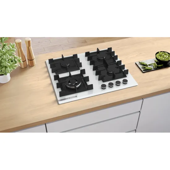 Serie 4 Gazlı Ocak 60 cm Sert cam, Beyaz