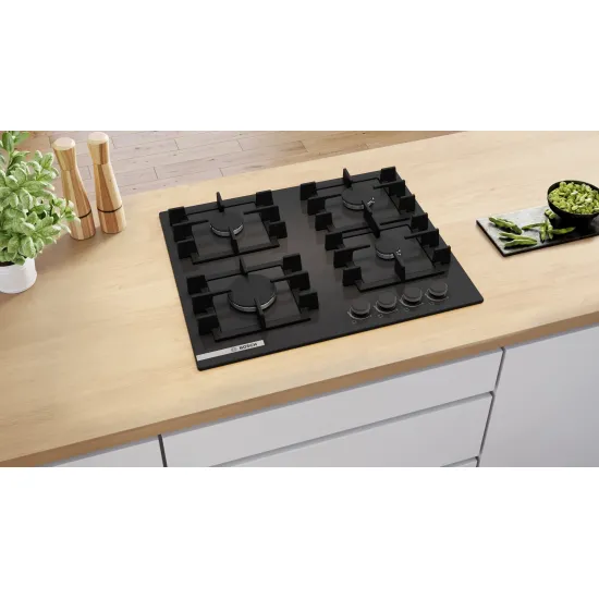 Serie 4 Gazlı Ocak 60 cm Sert cam, Siyah