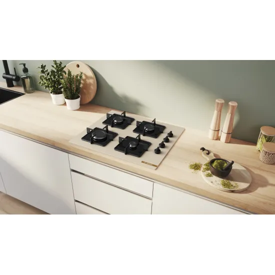 Serie 4 Gazlı Ocak 60 cm NeoKlasik, Sert cam, İnci beyazı