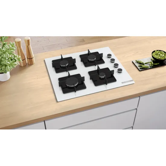 Serie 4 Gazlı Ocak 60 cm Sert cam, Beyaz