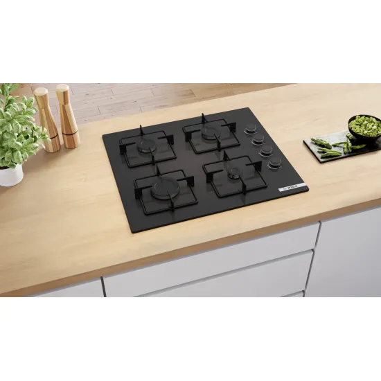 Serie 4 Gazlı Ocak 60 cm Sert cam, Siyah