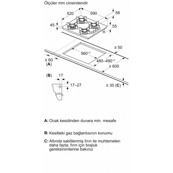 Serie 4 Gazlı Ocak 60 cm Sert cam, Antrasit gri